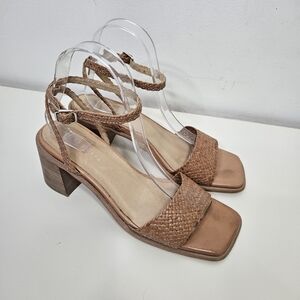 E8 By Miista Tanya Woven Leather Sandal Sz 8 Block Heel Tan Neutral